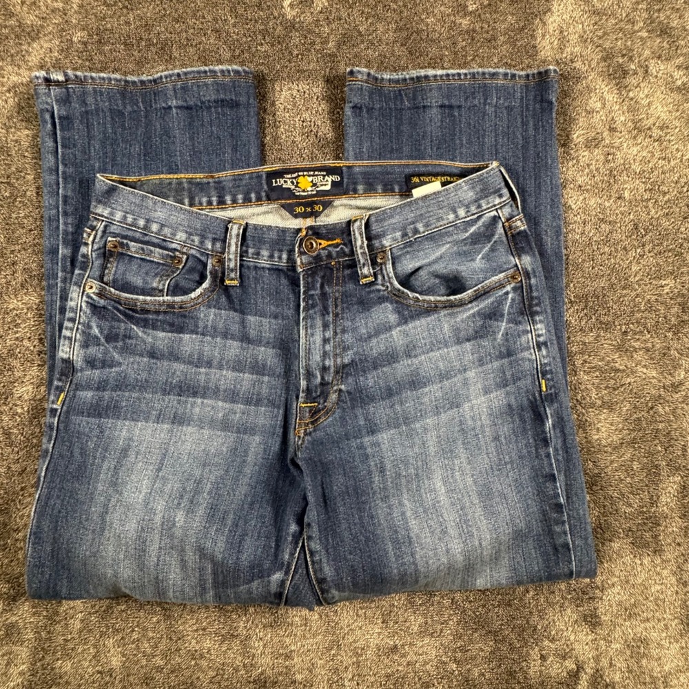 Lucky Brand 361 Vintage Straight Jeans Mens 30 Hemmed to 25.5 Inseam Blue Denim